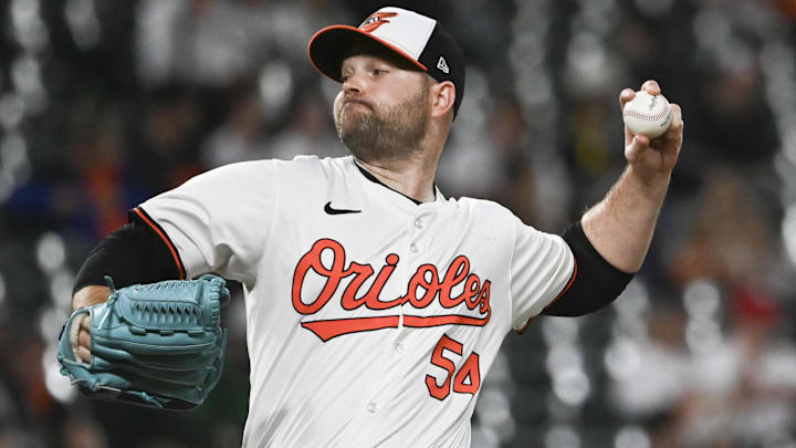 May 29, 2024; Baltimore, Maryland, USA; Baltimore Orioles relief pitcher Danny Coulombe (54) throws a eighth inning pitch against the Boston Red Sox at Oriole Park at Camden Yards May 29, 2024; Baltimore, Maryland, USA; Baltimore Orioles relief pitcher Danny Coulombe (54) throws a eighth inning pitch against the Boston Red Sox at Oriole Park at Camden Yards