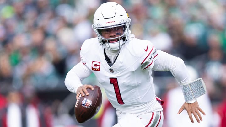 Dec 31, 2023; Philadelphia, Pennsylvania, USA; Arizona Cardinals quarterback Kyler Murray (1) in action against the Philadelphia Eagles at Lincoln Financial Field.
