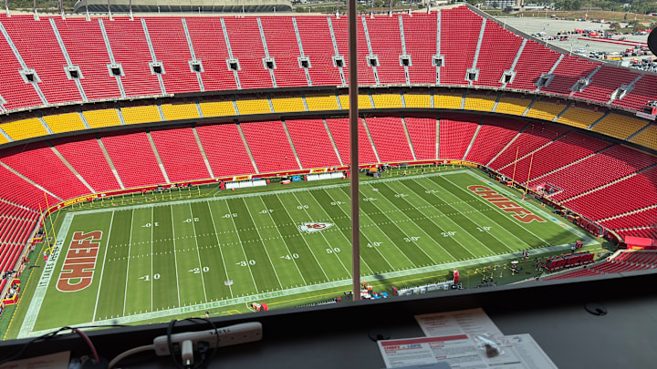 Press box view, Oct. 12, 2025; GEHA Field at Arrowhead Stadium; Detroit at Kansas City on Sunday Night Football.