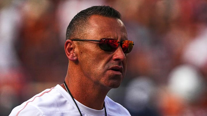Texas Longhorns head coach Steve Sarkisian the field ahead of the game against UTSA at Darrell K Royal-Texas Memorial Stadium in Austin Saturday, Sept. 14, 2024.
