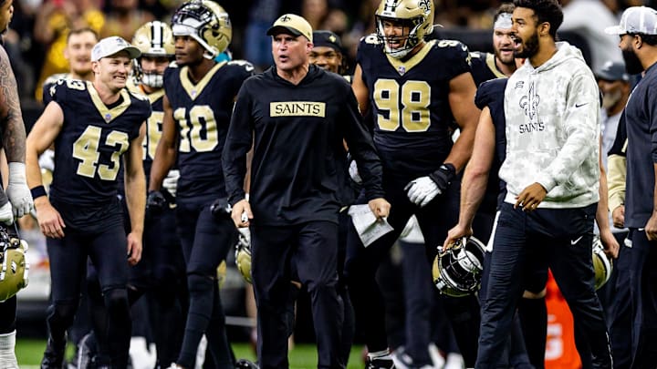 New Orleans Saints interim head coach Darren Rizzi reacts to a fourth down stop of the Atlanta Falcons New Orleans Saints interim head coach Darren Rizzi reacts to a fourth down stop of the Atlanta Falcons