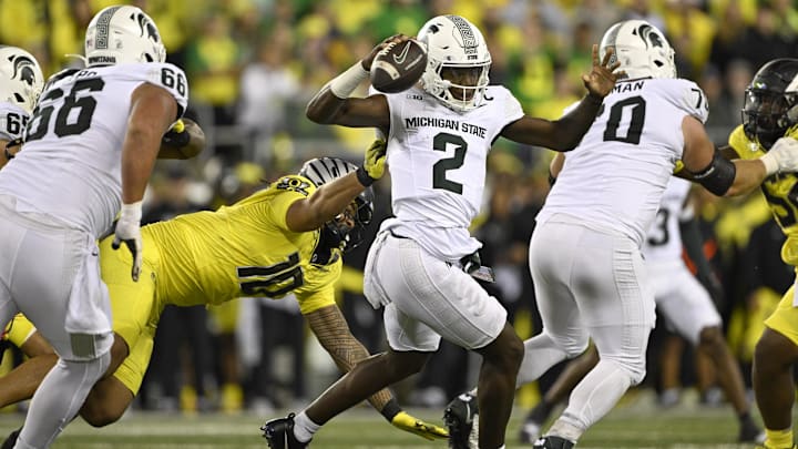 Matayo Uiagalelei brought Aidan Chiles down with one hand on this sack, another strong example of his athleticism, quickness and power. Locked on College Football placed him as the highest-ranked Duck in their Top 100 at No. 33.
