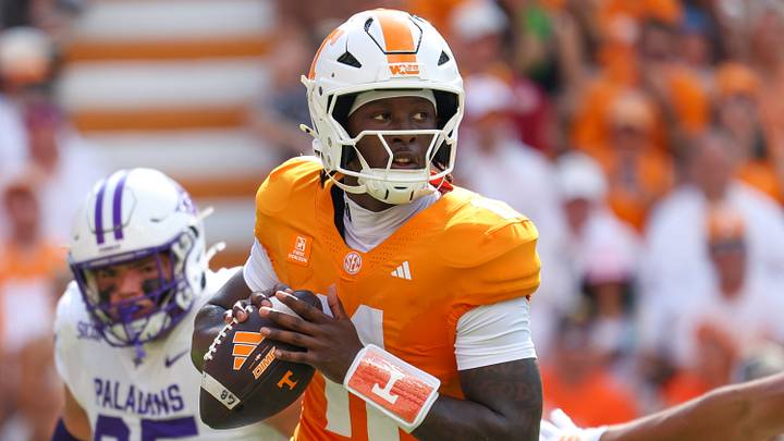 Sep 5, 2026; Knoxville, Tennessee, USA;  Tennessee Volunteers quarterback Faizon Brandon (11) looks to pass the ball against the Furman Paladins during the first half at Neyland Stadium.  Mandatory Credit: Randy Sartin-Imagn Images