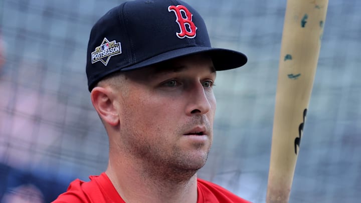 Sep 30, 2025; Bronx, New York, USA; Former Boston Red Sox third baseman Alex Bregman (2) takes batting practice before game one of the Wildcard round of the 2025 MLB playoffs against the New York Yankees at Yankee Stadium.