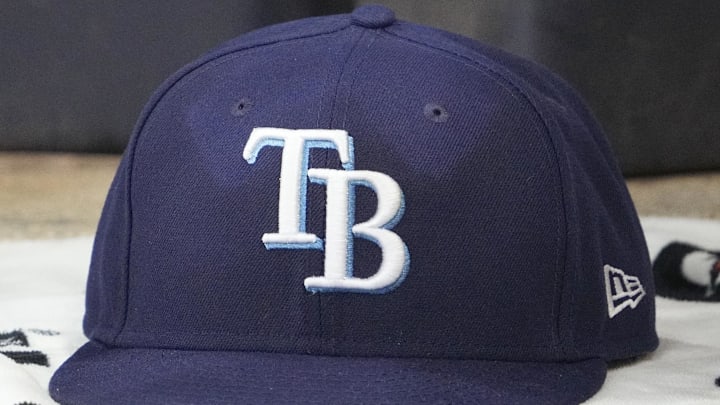 Mar 30, 2026; Milwaukee, Wisconsin, USA; A detailed view of the Tampa Bay Rays hat at American Family Field. Mar 30, 2026; Milwaukee, Wisconsin, USA; A detailed view of the Tampa Bay Rays hat at American Family Field.