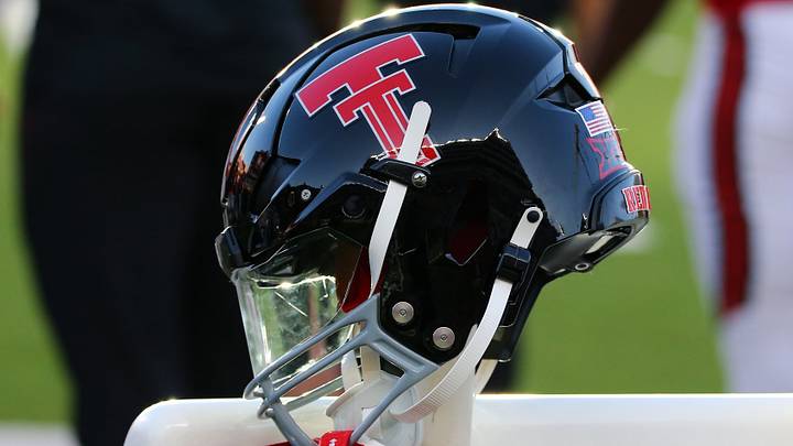 Sep 16, 2023; Lubbock, Texas, USA; A Texas Tech Red Raiders helmet on the bench during the game against the Tarleton State Texans at Jones AT&T Stadium and Cody Campbell Field. Mandatory Credit: Michael C. Johnson-USA TODAY Sports Sep 16, 2023; Lubbock, Texas, USA; A Texas Tech Red Raiders helmet on the bench during the game against the Tarleton State Texans at Jones AT&T Stadium and Cody Campbell Field. Mandatory Credit: Michael C. Johnson-USA TODAY Sports