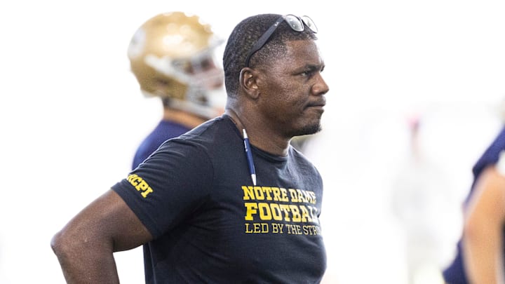 Notre Dame running backs coach Deland McCullough during Notre Dame Fall Camp on Wednesday, July 26,