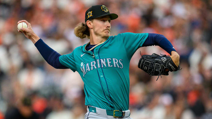 May 17, 2024; Baltimore, Maryland, USA; Seattle Mariners pitcher Bryce Miller (50) throws a pitch during the first inning against the Baltimore Orioles at Oriole Park at Camden Yards.