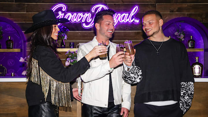 Lani Lupton and Daniel Musto of Daniel Diamond with country superstar Kane Brown at the Crown Royal VIP backstage event at Brown's The High Road Tour concert in Nashville on April 12, 2025. 