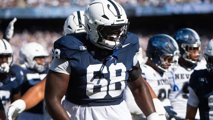 Penn State Nittany Lions offensive lineman Anthony Donkoh (68) in the first half against the Nevada Wolf Pack at Beaver Stadium.