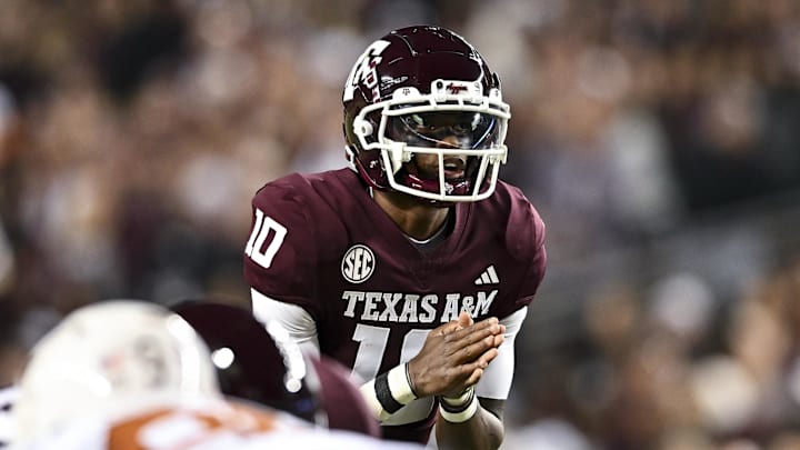 Texas A&M Aggies quarterback Marcel Reed (10) calls a play during the first quarter against the Texas Longhorns. The Longhorns defeated the Aggies 17-7 at Kyle Field. 