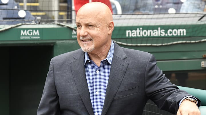 Jul 17, 2022; Washington, District of Columbia, USA;  Washington Nationals general manager Mike Rizzo looks onto the field prior to the game between the Washington Nationals and the Atlanta Braves at Nationals Park.