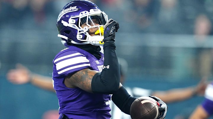 Northwestern Wildcats defensive back Jaheem Joseph (3) celebrates after making an interception against the Utah Utes during the first quarter at Allegiant Stadium. Mandatory Credit: Stephen R. Sylvanie-Imagn Images
