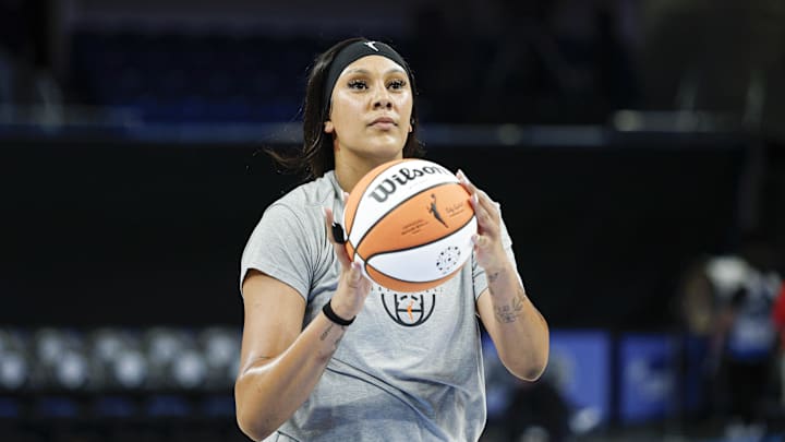 Apr 29, 2026; Chicago, IL, USA; Chicago Sky center Kamilla Cardoso (10) warms up before a WNBA preseason game against the Atlanta Dream at Wintrust Arena. Mandatory Credit: Kamil Krzaczynski-Imagn Images