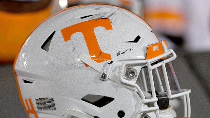 Nov 23, 2019; Columbia, MO, USA; A general view of a Tennessee Volunteers helmet during the second half against the Missouri Tigers at Memorial Stadium/Faurot Field. Mandatory Credit: Denny Medley-USA TODAY Sports