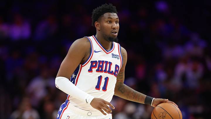 Oct 5, 2026; Philadelphia, Pennsylvania, USA; Philadelphia 76ers forward Justin Edwards (11) controls the ball against the New York Knicks during the fourth quarter at Xfinity Mobile Arena. Mandatory Credit: Bill Streicher-Imagn Images Oct 5, 2026; Philadelphia, Pennsylvania, USA; Philadelphia 76ers forward Justin Edwards (11) controls the ball against the New York Knicks during the fourth quarter at Xfinity Mobile Arena. Mandatory Credit: Bill Streicher-Imagn Images