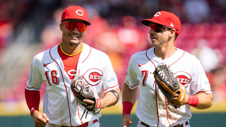 Cincinnati Reds infielders Noelvi Marte, Spencer Steer