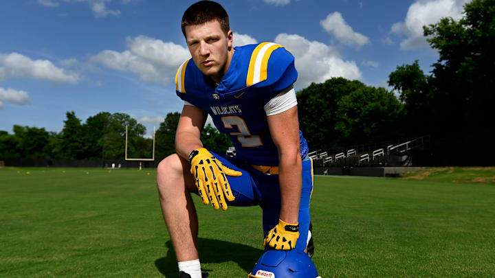 Dandy Dozen top football recruit selection for 2025 TSSAA season, Donelson Christian Academy tight end Carson Sneed Wednesday, June 19, 2025, in Nashville, Tenn.