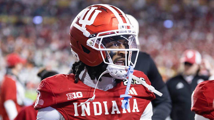Indiana Hoosiers wide receiver Omar Cooper Jr. (3) against the Miami Hurricanes in the College Football Playoff National Championship game at Hard Rock Stadium. Indiana Hoosiers wide receiver Omar Cooper Jr. (3) against the Miami Hurricanes in the College Football Playoff National Championship game at Hard Rock Stadium.