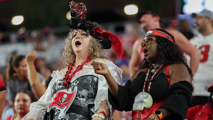 Aug 23, 2025; Tampa, Florida, USA; fans watch a preseason game between the Tampa Bay Buccaneers Mandatory Credit: Nathan Ray Seebeck-Imagn Images