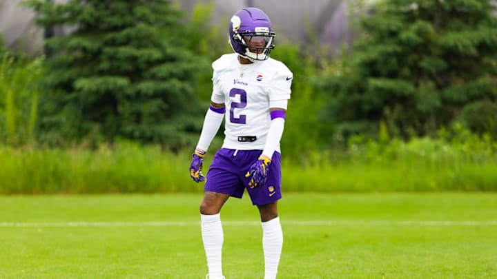 New Vikings cornerback Isaiah Rodgers at an offseason practice in Minnesota.