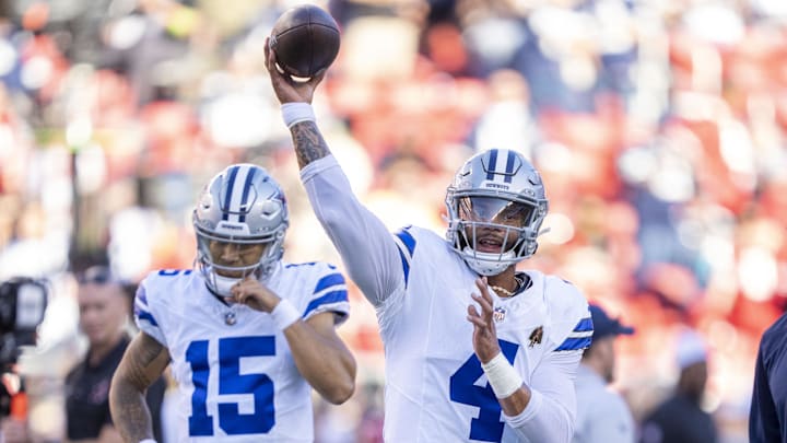 October 8, 2023; Santa Clara, California, USA; Dallas Cowboys quarterback Dak Prescott (4) passes