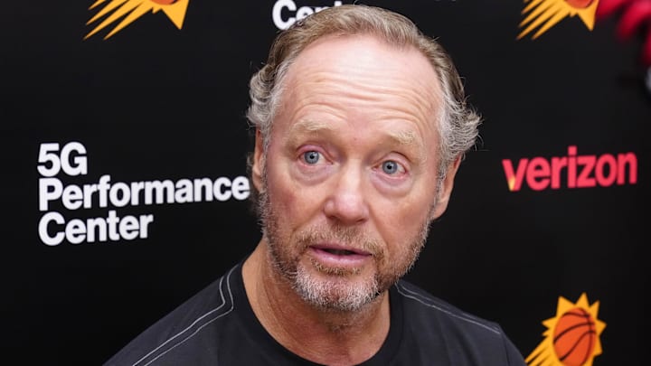 Suns head coach Mike Budenholzer speaks to the media during practice at the Verizon 5G Performance Center in Phoenix on Oct. 1, 2024. Suns head coach Mike Budenholzer speaks to the media during practice at the Verizon 5G Performance Center in Phoenix on Oct. 1, 2024.