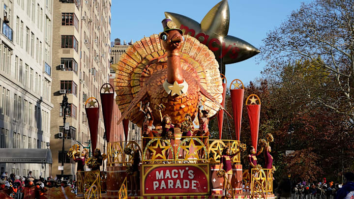 Tom the Turkey leads off the 2021 Macy's Thanksgiving Day Parade down Central Park West in New York City.