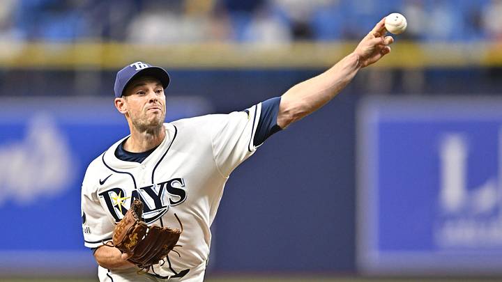 Apr 21, 2026; St. Petersburg, Florida, USA; Tampa Bay Rays pitcher Steven Matz (32) throws a pitch during the first inning against Cincinnati Reds at Tropicana Field. Mandatory Credit: Pablo Robles-Imagn Images