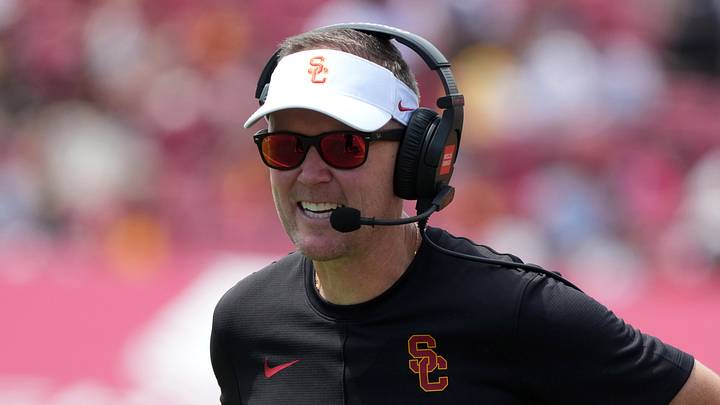 Aug 29, 2026; Los Angeles, California, USA; Southern California Trojans head coach Lincoln Riley reacts against the San Jose State Spartans in the first half at United Airlines Field at Los Angeles Memorial Coliseum. Mandatory Credit: Kirby Lee-Imagn Images Aug 29, 2026; Los Angeles, California, USA; Southern California Trojans head coach Lincoln Riley reacts against the San Jose State Spartans in the first half at United Airlines Field at Los Angeles Memorial Coliseum. Mandatory Credit: Kirby Lee-Imagn Images