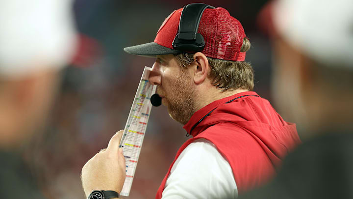 Aug 23, 2024; Tampa, Florida, USA; Tampa Bay Buccaneers  offensive coordinator Liam Coen against the Miami Dolphins during the second quarter at Raymond James Stadium. Mandatory Credit: Kim Klement Neitzel-Imagn Images