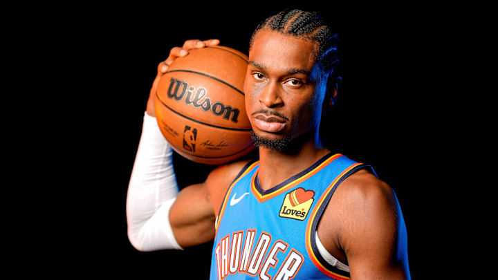 Shai Gilgeous-Alexander is pictured during the Thunder media day at the Paycom Center in Oklahoma City, on Monday, Sept. 30, 2024.