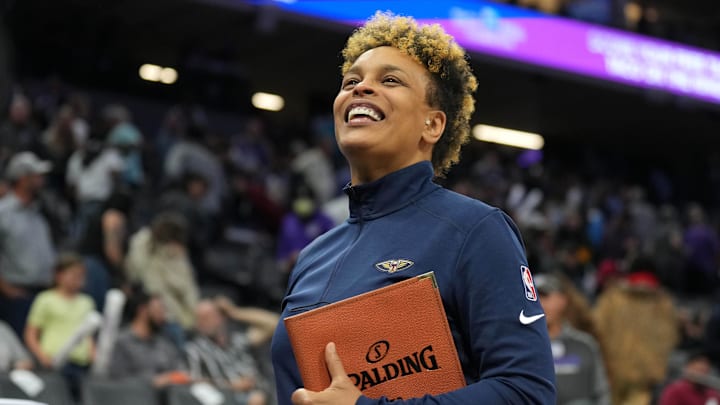Apr 5, 2022; Sacramento, California, USA; New Orleans Pelicans assistant coach Teresa Weatherspoon
