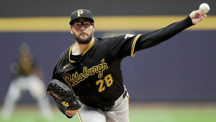 Pittsburgh Pirates pitcher Josh Fleming (28) throws during the first inning of their game against the Milwaukee Brewers Tuesday, July 9, 2024 at American Family Field in Milwaukee, Wisconsin.