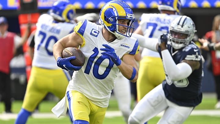 Los Angeles Rams wide receiver Cooper Kupp carries the ball during the second quarter against the Dallas Cowboys. Los Angeles Rams wide receiver Cooper Kupp carries the ball during the second quarter against the Dallas Cowboys.