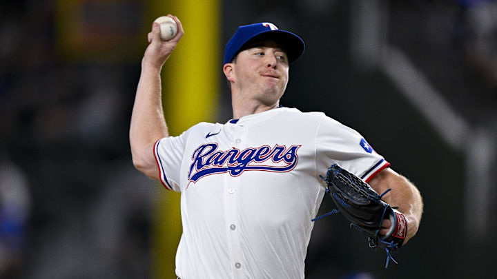 Texas Rangers relief pitcher Josh Sborz throws a baseball.
