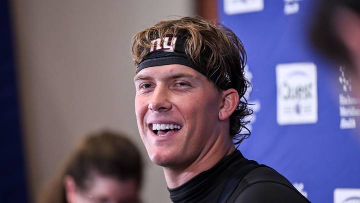 May 21, 2026; East Rutherford, NJ, USA; New York Giants quarterback Jaxson Dart (6) speaks at a press conference during organized team activities at Quest Diagnostics Training Center. Mandatory Credit: John Jones-Imagn Images May 21, 2026; East Rutherford, NJ, USA; New York Giants quarterback Jaxson Dart (6) speaks at a press conference during organized team activities at Quest Diagnostics Training Center. Mandatory Credit: John Jones-Imagn Images