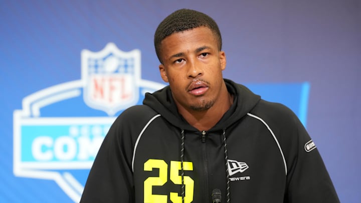 Feb 25, 2026; Indianapolis, IN, USA; Ohio State linebacker Sonny Styles (LB25) speaks during the NFL Scouting Combine at the Indiana Convention Center. Mandatory Credit: Kirby Lee-Imagn Images Feb 25, 2026; Indianapolis, IN, USA; Ohio State linebacker Sonny Styles (LB25) speaks during the NFL Scouting Combine at the Indiana Convention Center. Mandatory Credit: Kirby Lee-Imagn Images