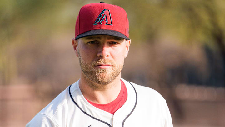 Feb 19, 2025; Scottsdale, AZ, USA; Arizona Diamondbacks pitcher Corbin Burnes (39) poses for a portrait for MLB Media Day at Salt River Fields
