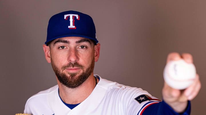 Feb 17, 2026; Surprise, AZ, USA; Texas Rangers pitcher Austin Gomber during media day at Surprise Sports Complex. Mandatory Credit: Arianna Grainey-Imagn Images