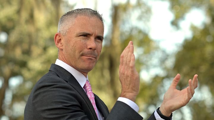 Oct 7, 2023; Tallahassee, Florida, USA; Florida State Seminoles head coach Mike Norvell walks into the stadium ahead of the game against the Virginia Tech Hokies at Doak S. Campbell Stadium. Mandatory Credit: Melina Myers-Imagn Images