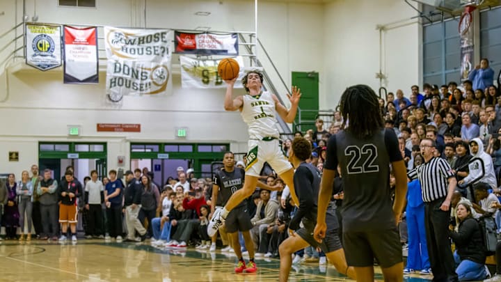 This wasn't the acrobatic shot that won Santa Barbara's improbably 75-74 victory over Sierra Canyon, but it was one of many spectacular plays from the Dons' Luke Zuffelato, who finished with a game-high 31 points. 