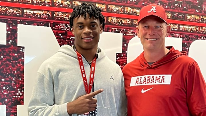 2026 4-Star linebacker Nick Abrams II alongside Alabama head coach Kalen DeBoer