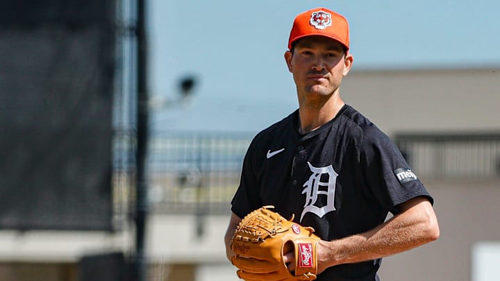 Detroit Tigers pitcher Drew Anderson throws during spring training at TigerTown in Lakeland, Fla. on