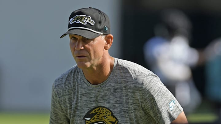 Jaguars general manager Trent Baalke watches drills during the fourth day of the NFL football training camp practice session Saturday, July 27, 2024 at EverBank Stadium's Miller Electric Center in Jacksonville, Fla. [Bob Self/Florida Times-Union]