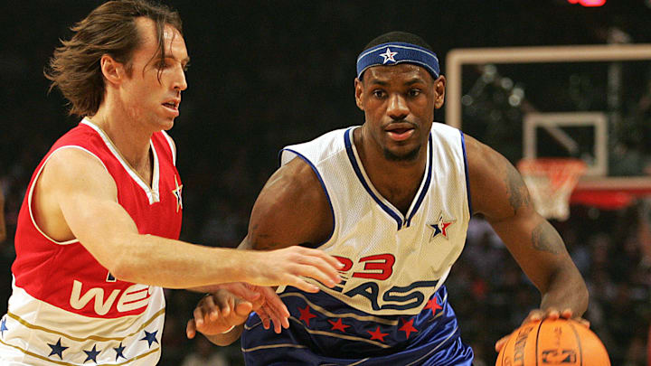 LeBron James (R) of the Eastern Conferen