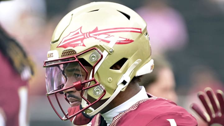 Aug 30, 2025; Tallahassee, Florida, USA; Florida State Seminoles quarterback Tommy Castellanos (1) during warmups before the game between the Florida State Seminoles and the Alabama Crimson Tide at Doak S. Campbell Stadium. Mandatory Credit: Melina Myers-Imagn Images Aug 30, 2025; Tallahassee, Florida, USA; Florida State Seminoles quarterback Tommy Castellanos (1) during warmups before the game between the Florida State Seminoles and the Alabama Crimson Tide at Doak S. Campbell Stadium. Mandatory Credit: Melina Myers-Imagn Images