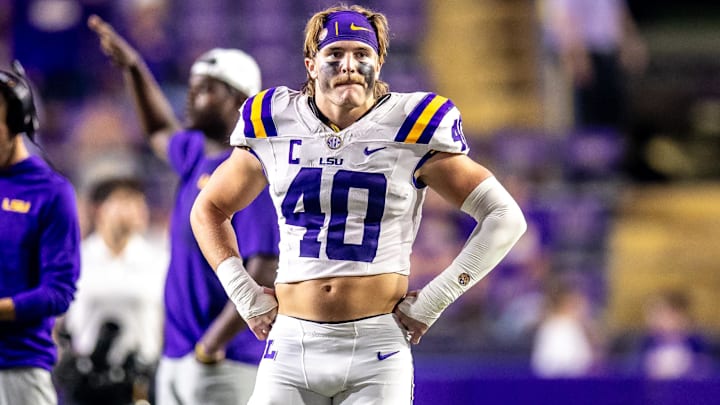 LSU Tigers linebacker Whit Weeks (40) looks on against the Southeastern Louisiana Lions during the second half at Tiger Stadium. LSU Tigers linebacker Whit Weeks (40) looks on against the Southeastern Louisiana Lions during the second half at Tiger Stadium.