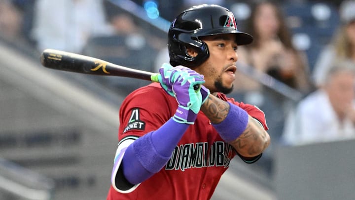Ketel Marte of Arizona Diamondbacks hits ball against Toronto Blue Jays Ketel Marte of Arizona Diamondbacks hits ball against Toronto Blue Jays