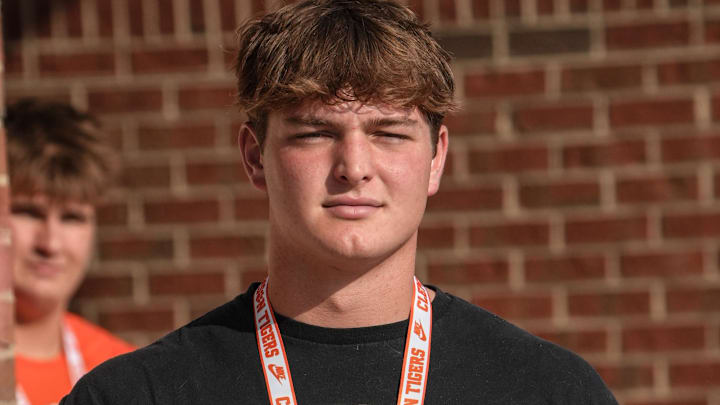 Carter Jones of Poquoson High in Virginia during a Clemson football recruiting visit before kickoff with LSU at Memorial Stadium in Clemson, S.C. Saturday, August 30, 2025.
